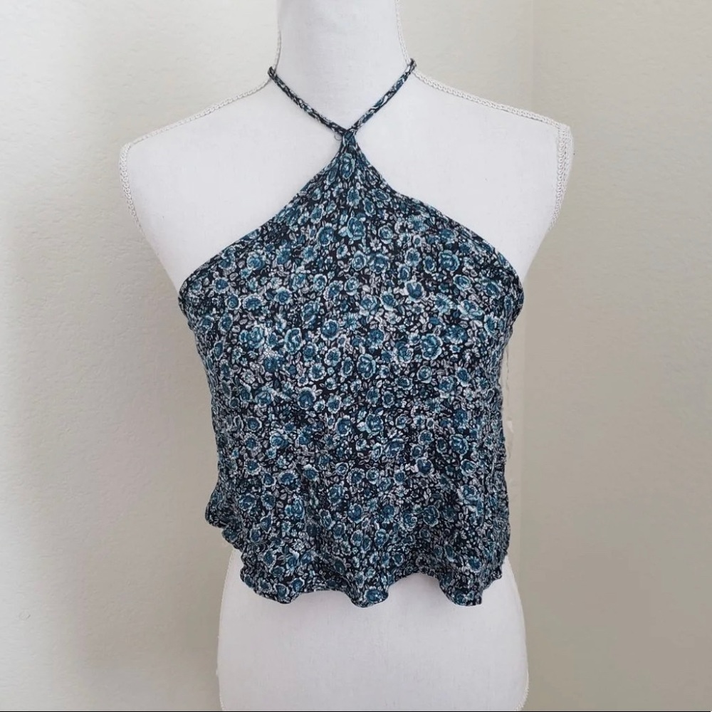 American eagle crop top floral halter size medium